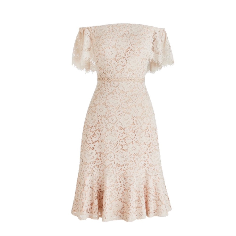 Ivory off-the-shoulder lace dress - Picture 2 of 13